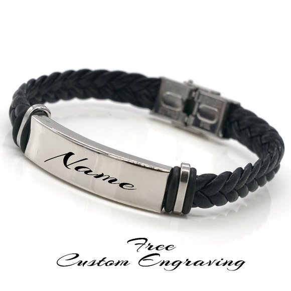 My Bead Emporium Other - Mens leather bracelet with name plate and silver locket.